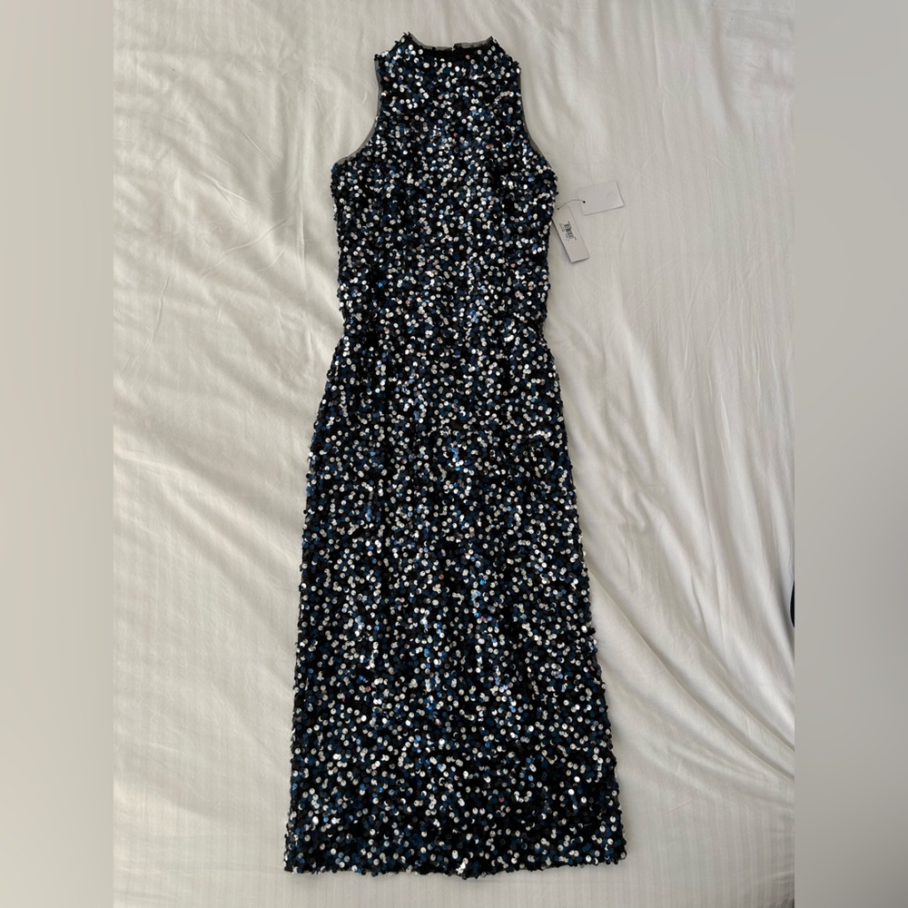 Donna Morgan Black Sequin Halter Midi Dress – New with Tags! ✨